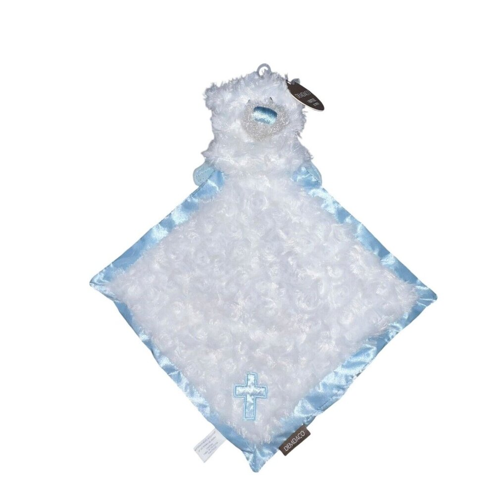 Demdaco Guardian Angel Bear Cross Lovey Security Blanket ‎ White Blue Satin New